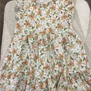 White and Orange Tiered A-Line Sundress with Flutter Sleeves
